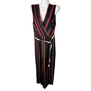 DVF Diane Von Furstenberg Sleeveless Crossover Wide-Leg Striped Jumpsuit 8 Retro